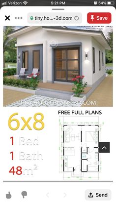 the floor plan for a small house with two bedroom and one bathroom, is shown