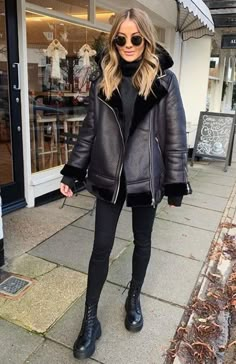 Shearling Jacket Outfit, Cold Outfit, Winter Fashion Outfits Casual, Looks Black, Autumn Outfit