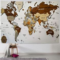 a large map is hanging on the wall