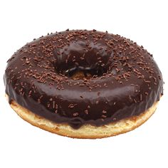 a chocolate frosted donut with sprinkles on it