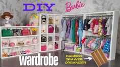 an organized closet with clothes, handbags and purses for barbie's dollhouse