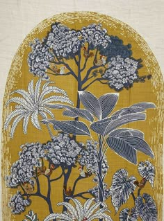 an image of flowers and leaves on a yellow background