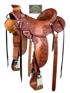 a brown horse saddle with two tacks on it