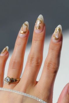 winter nail ideas, white winter nails, white and gold nail ideas, winter wedding nails, white nail ideas, white nail ideas acrylic, white nail ideas almond Nail Ideas White Almond, White French Tip Nails Chrome, Almond Nails Pearl, Pearl Nails White, Chrome White Nails, French Tip Nails Chrome, Nail Ideas White, Nail Ideas For Winter, Nails White French Tip