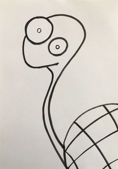 a black and white drawing of a snake with two eyes on it's head