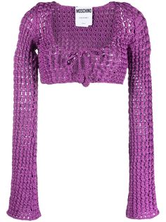 Gucci Cardigan, Moschino Cheap And Chic, Chic Leather, Fashion Portfolio, Purple Blouse, Knitted Tops, Violet Purple, Mood Board Fashion, Knit Crop Top