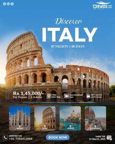 an ad for the italian travel company, disever italiy with images of ancient buildings