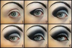 Goth eye make up Black Makeup Tutorial, Gothic Eye Makeup, Maquillage Goth, Morticia Addams