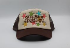 Custom otto high brim trucker hat (call me if you get lost) embroidered 🪡 Unique Baseball Caps, Trucker Cap Mockup, Trucker Cap Design, Trucker Hat Outfit, Awesome Shirt Designs, Custom Fitted Hats, Dope Hats, Funky Hats, Hip Kids