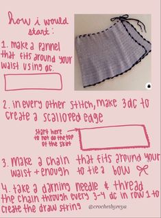 instructions for how to crochet a skirt from the front and back with pictures on it