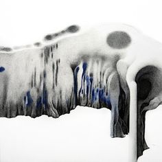 an abstract painting with blue and white colors