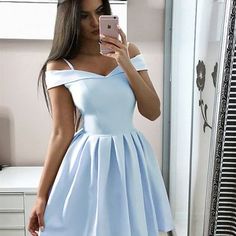 Home · SheRose · Online Store Powered by Storenvy Light Blue A-line Mini Dress For Party, Neon Prom Dress, Gaun Koktail, Robes Glamour, Prom Dress Black, Navy Blue Prom Dresses, A Line Cocktail Dress, Satin Homecoming Dress, Cheap Homecoming Dresses