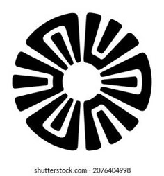 an abstract black and white logo with the shape of a circular object on a white background