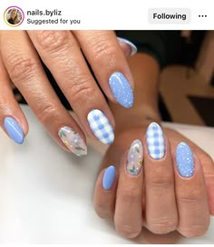 Summer Nails Gel Polish, Aestethic Nails, Gingham Nails, Luminary Nails, 2016 Nails, Pastel Blue Nails, Nail Inspired, Biab Nails, Lehi Utah