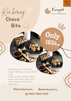 an advertisement for a dessert shop with chocolate bites