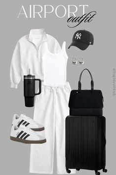 Tracksuit Outfit Women Airport, Outfit Inspo Airport, Black And White Airport Outfit, Travel Outfit Inspo Airport Style, Mom Travel Outfit Airport, Airport Outfit 2024, Airport Fits Aesthetic, Old Money Airport Outfit, Airport Fashion Aesthetic