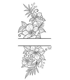 the letter e with flowers and leaves in black ink on a white background, which is also