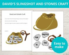 the book david's slingshot and stones craft is open with instructions to make it