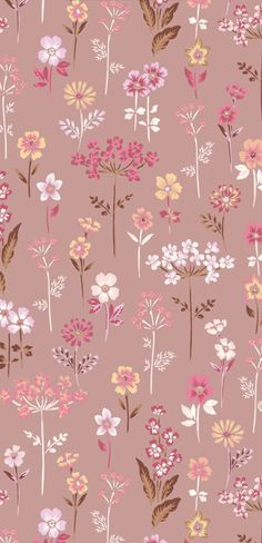 a pink background with flowers and leaves