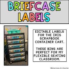 a poster with the words briffcase labels and an image of a stack of drawers