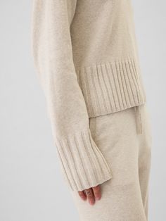 Soft cotton-blend knit. Dropped shoulder, long sleeves with ribbed cuffs. Ribbed crewneck. Ribbed hem. #521289 Deep Autumn, White Sweater, Sweater Set, Cashmere Sweater, Crewneck Sweater, Winter Wear, Cashmere Sweaters, Drop Shoulder, Crew Neck Sweater