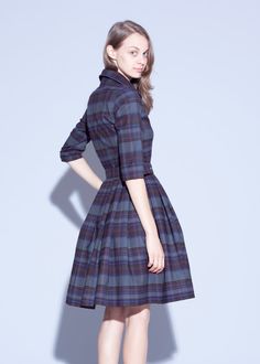 Shirt dress Blue dress Work dress Plaid dress Womens dresses Wool Dress Winter, 1950s Inspired Dress, Dress Everyday, 1950's Dress, Woolen Dresses, Dress Office, Dress Work, 50s Style, Smart Dress