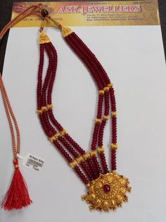 Beaded Jewelry Gold Indian, Ruby Jewelry Necklaces Indian Gold, Ruby Jewelry Necklaces Indian, Thread Necklace Gold, Ruby Beads Necklace Designs, Pagadam Jewellery, Beaded Jewelry Gold, Necklaces Indian, Ruby Necklace Designs