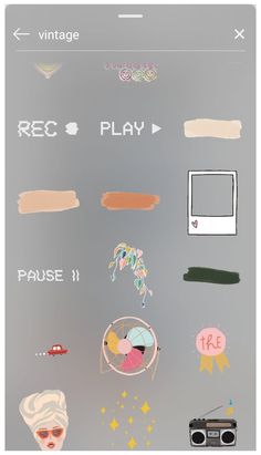 an iphone screen with various stickers on it and the words rec play in different languages