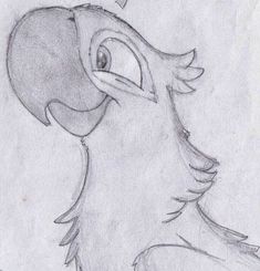 a drawing of a bird with an apple on it's head