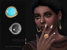 an animated image of a woman with rings on her finger and two other jewelry pieces