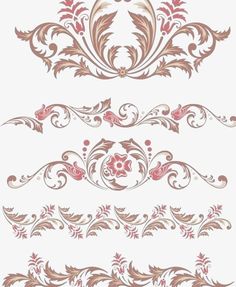 an ornate set of design elements in brown and pink on a white background stock photo