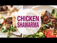 chicken shawarma with lettuce and tomatoes on the side