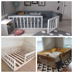 there are three different pictures of a baby crib