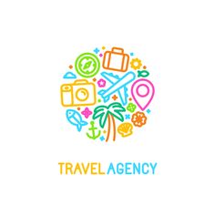 the logo for travel agency with colorful icons and symbols around it on a white background