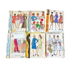 four vintage sewing patterns from the 1960s, including women's dress and jacket with sleeves