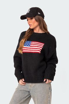 Usa Oversized Chunky Knit Sweater America Sweater, Oversized Chunky Knit Sweater, Cozy Oversized Sweaters, Chunky Oversized Sweater, Streetwear Korean, Sweater Oversized, Sweater Oversize, Chunky Knit Sweater, Casual Summer Tops