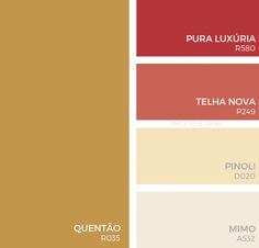 the color scheme for an interior design project in red, beige and yellow colors with white lettering