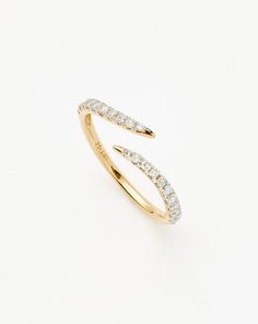 Fine Open Claw Ring | 14k Solid Gold/Diamond. Our Signature Claw Design Reimagined and Refined. Crafted from 100% Recycled 14Ct Solid Yellow Gold, this Sleek Open Ring is a Timeless Style to Invest In. Every Piece in Our Fine Collection is Hallmarked for Authenticity. Metal: 14Ct Recycled Solid Yellow Gold Band Width: 1. 6mm Weight: 1. 45g Diamond Weight: 0. 31Cts Product Code: Fj-G-R1-Di Claw Design, Claw Ring, Diamond Stacking Rings, Ring With Diamond, Ring Stacking, Recycled Metal, Product Introduction, Ring Size Guide, Recycled Sterling Silver