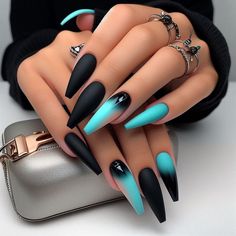 Nail Idea Coffin Shape, Dark Pastel Nails, Vegas Nail Designs Ideas, Acrylic Nail Designs Stiletto Pointy, Elegant Goth Nails, Xl Coffin Nail Ideas, Nail Designs Stiletto Shape, Black Dress Nails Ideas, Simple Gray Nails