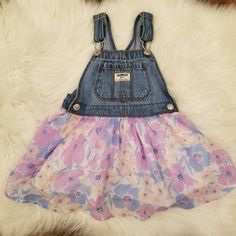 Vintage OSHKOSH VESTBAK Chiffon Floral 3T Jean Denim OVERALL Dress. Denim upper with chiffon type floral skirt.  Adjustable straps.  Very good condition. Vintage Oshkosh, Denim Overall Dress, Dress Denim, Chiffon Floral, Floral Chiffon, Overall Dress, Drawing For Kids, Overall Shorts, Floral Skirt