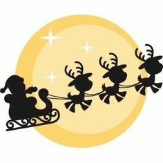 santa's sleigh with reindeers flying over the moon