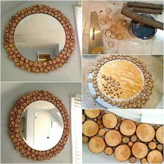 several pictures of wood slices arranged in the shape of a circle on a facebook page