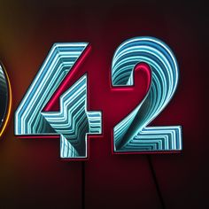 the number 422 is illuminated in red and blue