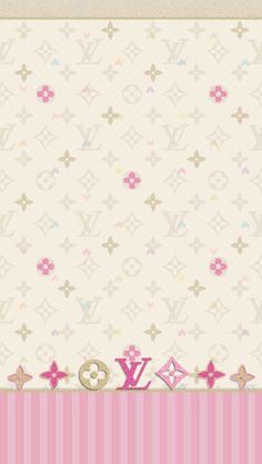 a pink and white wallpaper with the word louis vuitton written on it