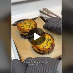 three mini quiches sitting on top of a pan