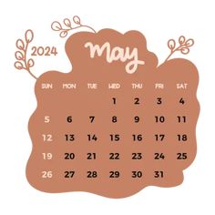 a calendar with the word may written in pink and brown on it's side