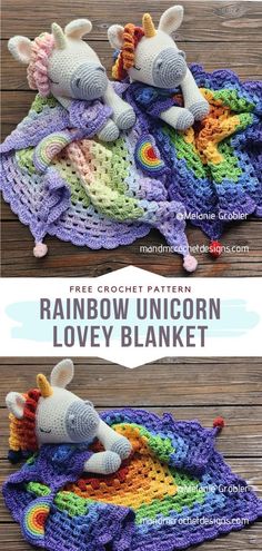 Crochet Rainbow Unicorn Lovey Blanket Unicorn Lovey, Security Blanket Crochet Pattern, Giraffe Lovey