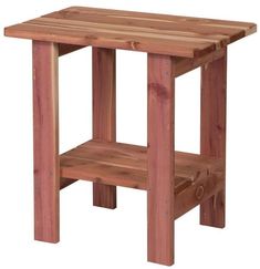 a small wooden table sitting on top of a white background