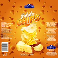 an image of potato chips on orange background