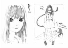 two drawings of a girl with long hair